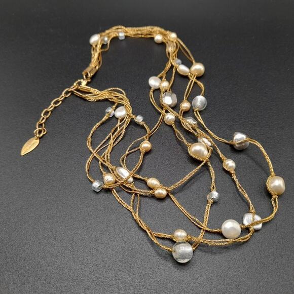 Coldwater Creek Faux Pearl Gold Chain Necklace, Five Double Strands, 19 Inches - Picture 9 of 12